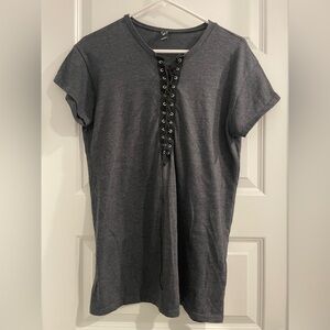 Windsor Dark Gray Lace-Up Short Sleeve Top
